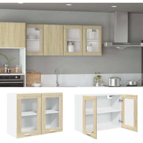 Vidaxl – Armoire suspendue en verre chêne sonoma 80x31x60 cm – Bois d'ingénierie – Résistante à l'humidité – Poignées intégrées pour ouverture facile