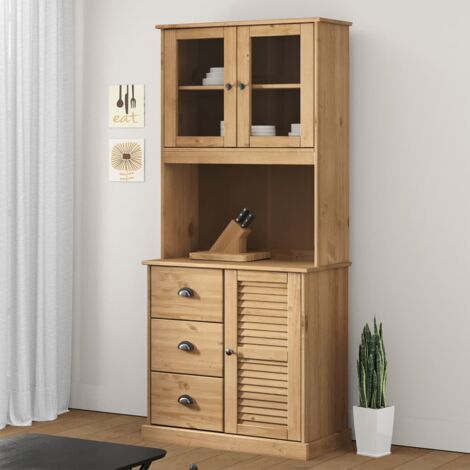 Vidaxl – Dessus de commode VIGO 78x30x100 cm en bois massif de pin – Grand espace de rangement avec étagères et portes en verre – Facile à entretenir (1/5)
