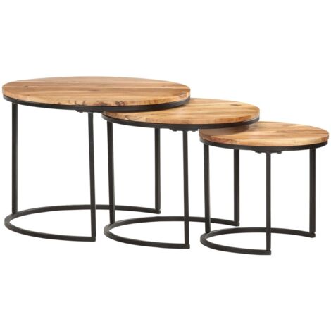 Vidaxl – Tables gigognes 3 pcs en bois d'acacia massif – Finition à l'huile – Dimensions : 60x60x45 cm, 50x50x40 cm, 40x40x34 cm – Assemblage requis
