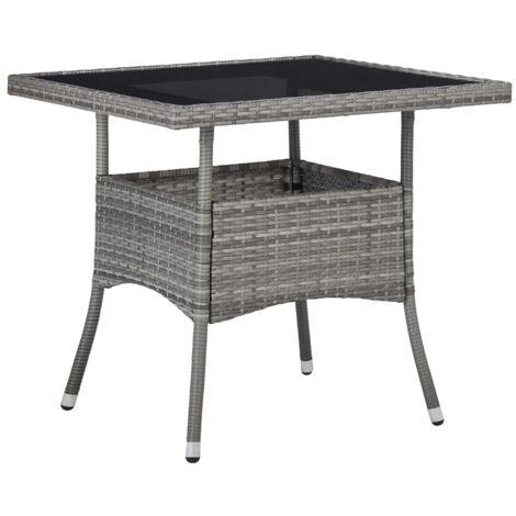 vidaXL Outdoor Dining Table Grey Poly Rattan and Glass