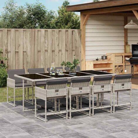 Ensemble à manger de jardin et coussins 9 pcs gris clair rotin vidaXL