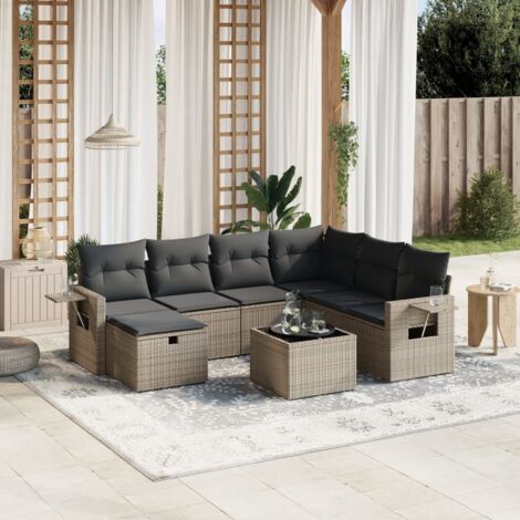 vidaXL Salon de jardin 8 pcs avec coussins gris résine tressée (1/4)