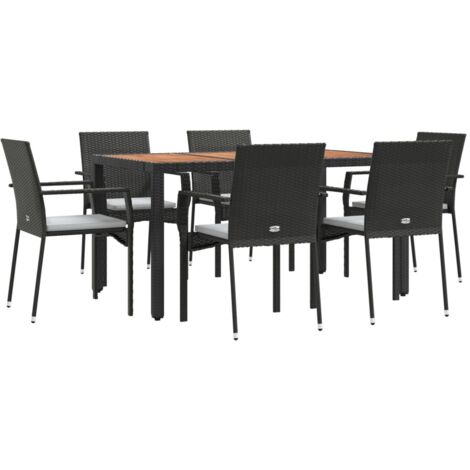vidaXL Ensemble à manger de jardin coussins 7pcs Noir Résine tressée