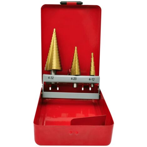 Vidaxl – Kit de 3 forets coniques HSS – Revêtement TiAlN pour durabilité – Adaptés pour perçage sans bavure – Boîte de rangement métal (1/4)
