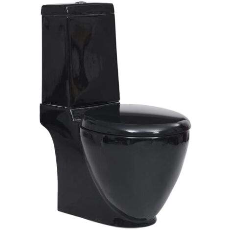 Vidaxl – Toilette céramique ronde noire – Écoulement vertical – Double chasse d'eau 3/6L – Dimensions 39x66x84 cm – Mécanisme fermeture douce (1/10)