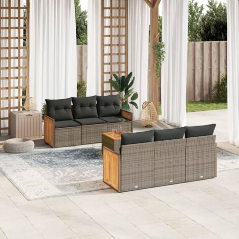 vidaXL Salon de jardin avec coussins 7 pcs gris résine tressée (1/3)