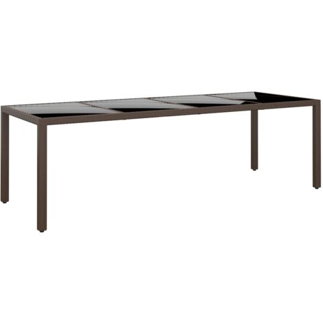 vidaXL Table de jardin avec dessus en verre marron résine tressée (1/5)
