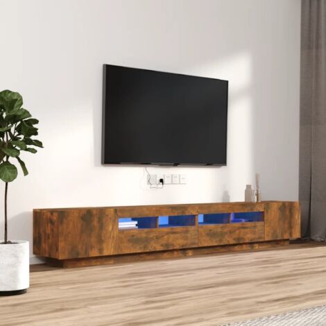Vidaxl – Meuble TV 3 pièces avec lumières LED – Bois d'ingénierie chêne fumé – Rangement spacieux pour appareils multimédias