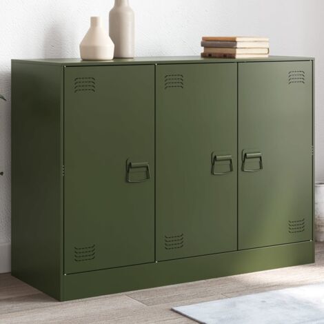 Vidaxl – Buffet en acier laminé à froid vert olive 99x39x73 cm – Grand espace de rangement – Poignées pratiques – Facile à nettoyer