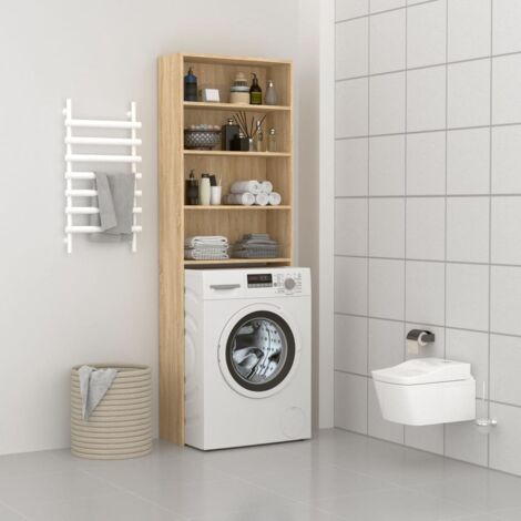 Vidaxl – Meuble machine à laver chêne sonoma 64x24x190 cm – 4 compartiments de rangement – Matériau aggloméré – Design épuré pour salle de bain