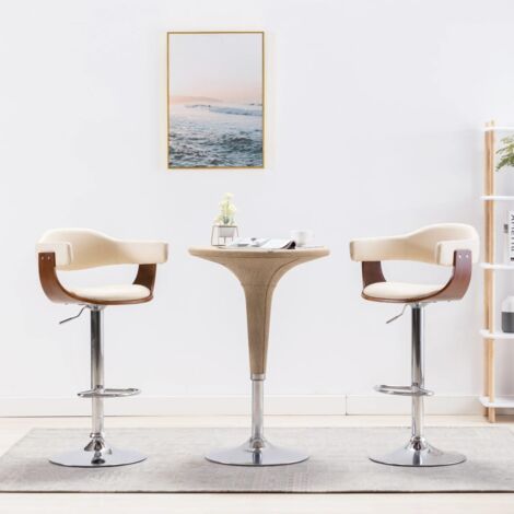 vidaXL Tabourets de bar lot de 2 crème bois courbé et similicuir (1/5)