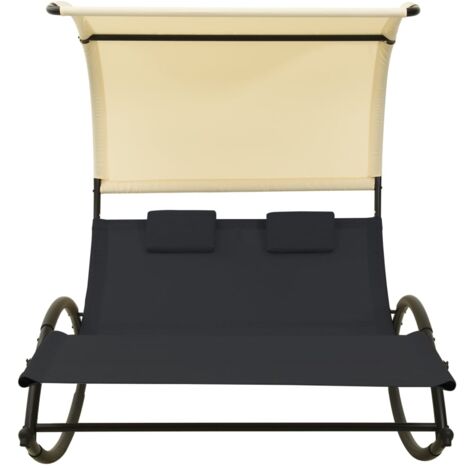 Vidaxl – Transat double avec auvent textilène noir et crème – Cadre en acier robuste – Dimensions 139 x 180 x 170 cm – Avec 2 oreillers