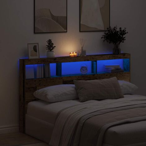 vidaXL Armoire tête de lit avec LED vieux bois 180x17x102 cm