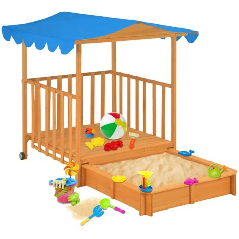 Vidaxl – Maison de jeu d'enfants avec bac à sable en bois de sapin – Toit bleu UV50 – Dimensions 130x130x143cm – Bac 96,5x96,5cm