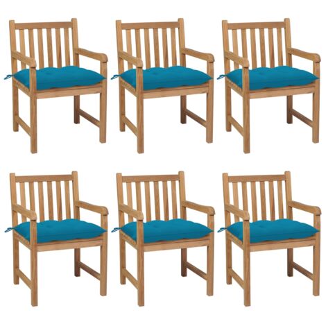 Chaises de jardin lot de 6 avec coussins bleu clair Teck solide vidaXL (1/5)
