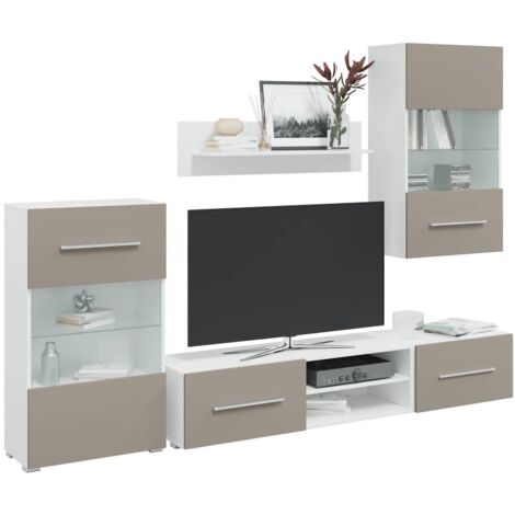 vidaXL Meubles TV avec lumière LED 5 pcs gris pierre bois d'ingénierie