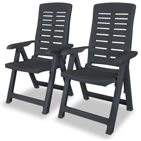Vidaxl – Chaises inclinables de jardin lot de 2 – Plastique anthracite – 4 positions d'inclinaison – Résistantes aux intempéries – Pliantes pour transport
