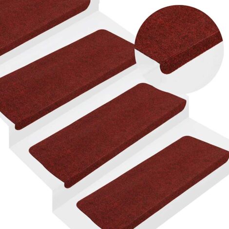 Tapis d'escalier auto-adhésifs 30 pcs rouge 65x22,5x3,5 cm vidaXL