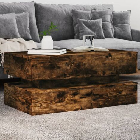 vidaXL Table basse avec lumières LED chêne fumé 90x50x40 cm