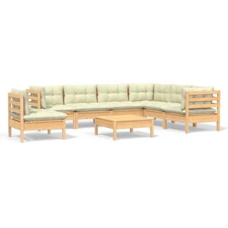 vidaXL Salon de jardin 8 pcs avec coussins crème Bois de pin massif (1/5)