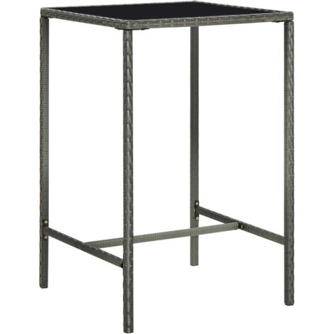 vidaXL Table de bar de jardin Gris 70x70x110cm Résine tressée et verre