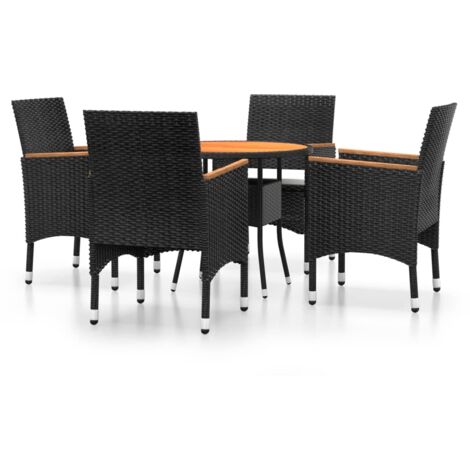 Vidaxl – Ensemble table et chaise de jardin 5 pcs – Résine tressée noire – Cadre en acier – Dessus en bois d'acacia massif – Coussins confortables