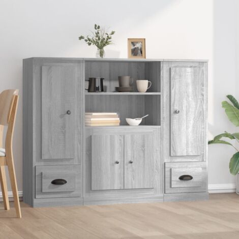 Vidaxl – Buffet 3 pcs sonoma gris bois d'ingénierie – Dimensions 132 x 35,5 x 103,5 cm – Grand espace de rangement – Design minimaliste