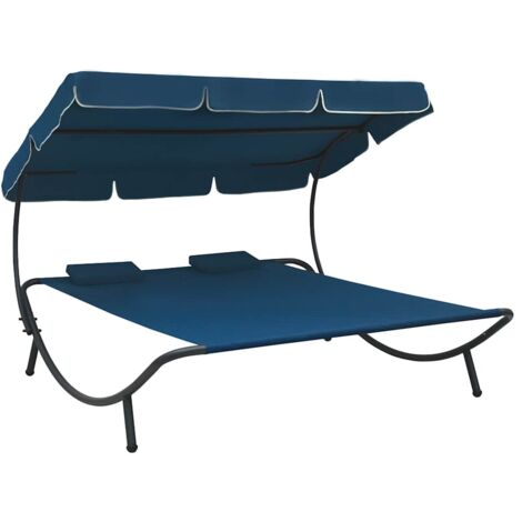 Lit de repos d'extérieur avec auvent et oreillers bleu vidaXL
