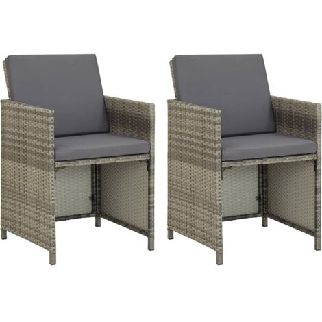 vidaXL Chaises de jardin lot de 2 avec coussins Résine tressée Gris (1/5)
