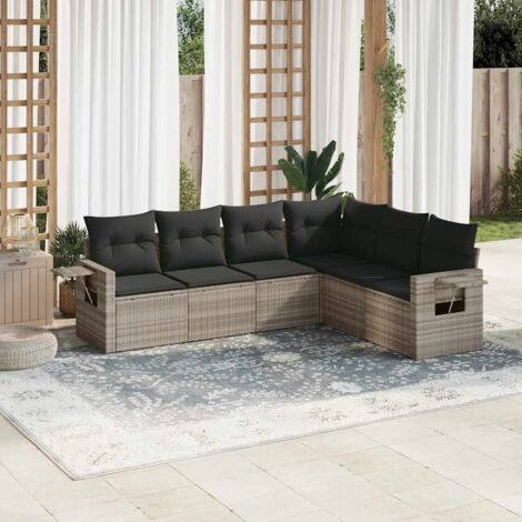 vidaXL Salon de jardin 6 pcs avec coussins gris clair résine tressée (1/5)