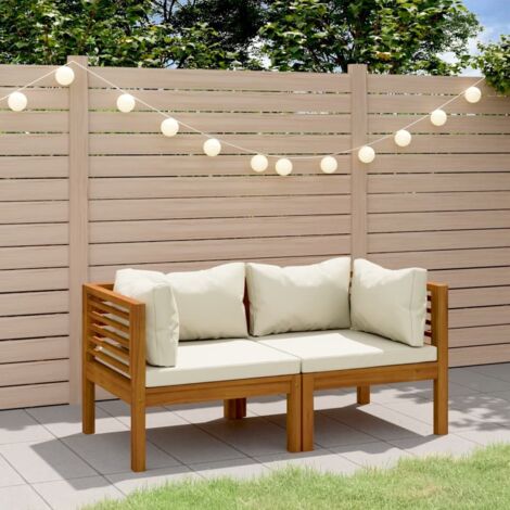 Vidaxl – Canapé de jardin 2 places en bois d'acacia massif – Coussins crème amovibles – Résistant aux intempéries – Dimensions 69x69x62,5cm