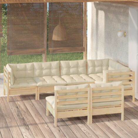 Salon de jardin 7 pcs avec coussins crème bois de pin massif vidaXL (1/5)