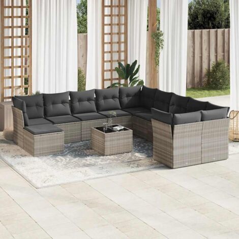 vidaXL Salon de jardin avec coussins 12 pcs gris clair résine tressée (1/3)