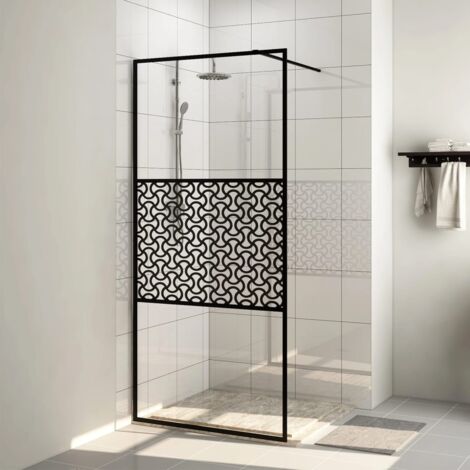 Vidaxl – Porte de douche en verre ESG transparent 115x195 cm – Cadre en aluminium noir – Épaisseur 5 mm – Installation facile avec barre de support