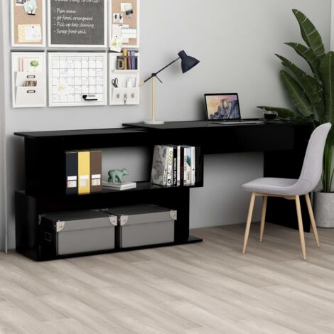 Vidaxl – Bureau d'angle noir 200x50x76 cm – Bois d'ingénierie – Design rotatif avec compartiments ouverts – Pour espaces de travail modernes