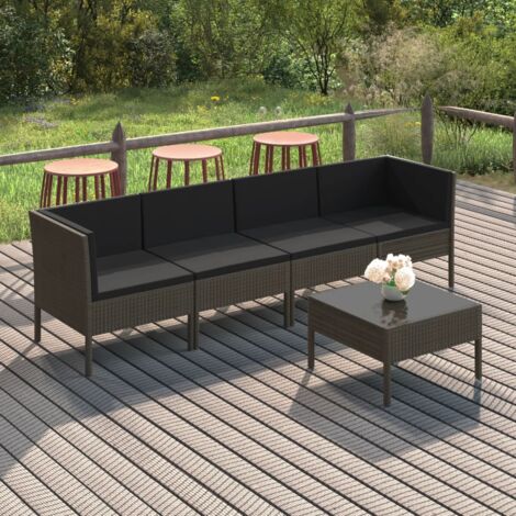 vidaXL Salon de jardin 5 pcs avec coussins résine tressée gris (1/5)