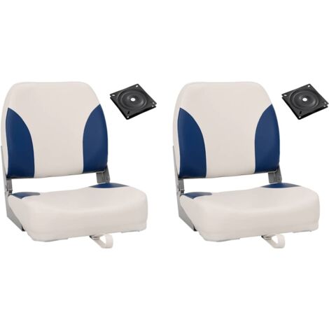Siège de bateau pliable lot de 2 oreiller bleu blanc vidaXL