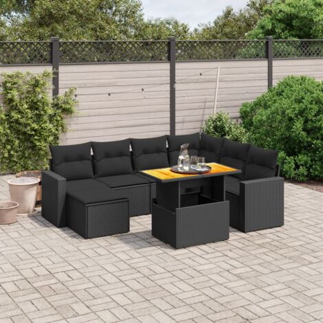 vidaXL Salon de jardin 8 pcs avec coussins noir résine tressée (1/4)