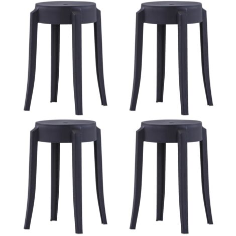 vidaXL Tabourets empilables lot de 4 noir plastique (1/7)
