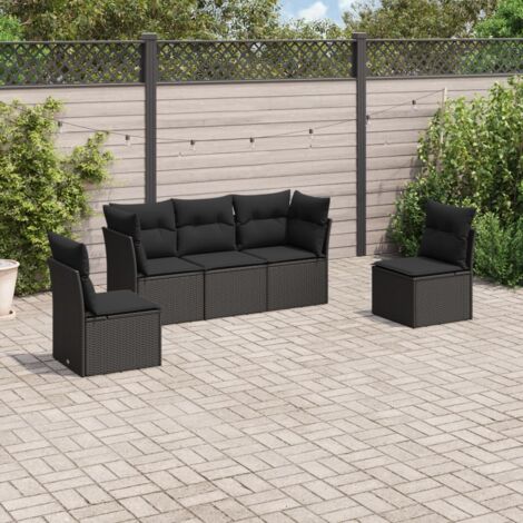 vidaXL Salon de jardin 5 pcs avec coussins noir résine tressée (1/3)