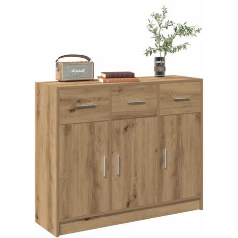 Vidaxl – Buffet chêne artisanal 91x28x75 cm – Bois d'ingénierie – Résistant à l'humidité – Grand espace de rangement – Facile à nettoyer (1/6)