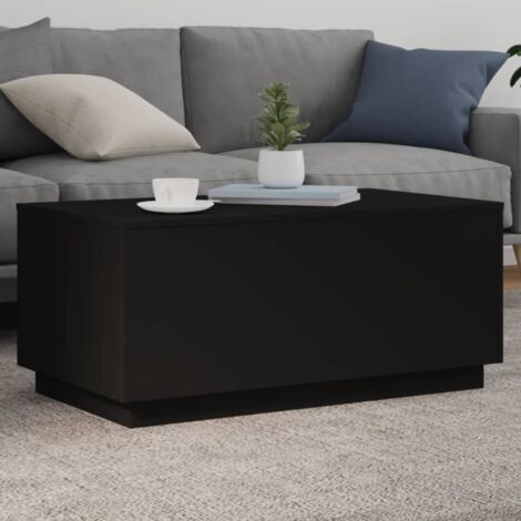 Vidaxl – Table basse fixe avec lumières LED – Bois d'ingénierie noir – Dimensions 90x50x40 cm – Capacité de charge 70 kg – Connecteur USB
