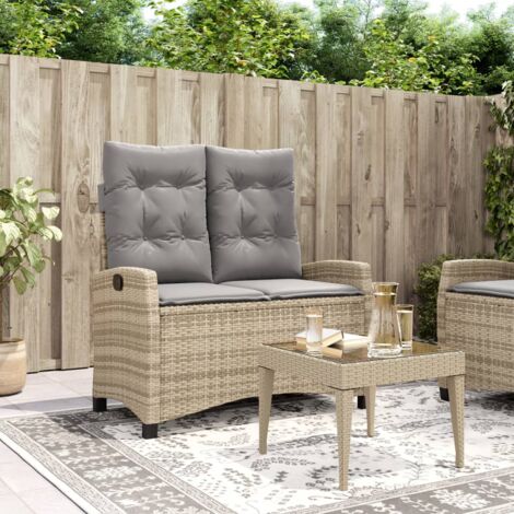vidaXL Reclining Garden Bench with Cushions Beige Poly Rattan