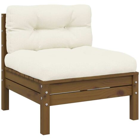 Canapé central de jardin avec coussins Marron miel Bois de pin vidaXL