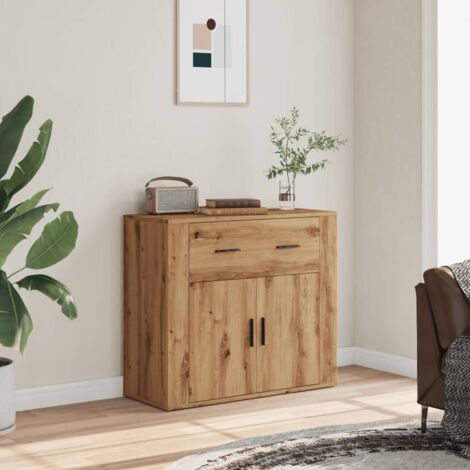 Vidaxl – Buffet en bois d'ingénierie chêne artisanal 80x33x70 cm – Grand espace de rangement – Résistant à l'humidité et à la déformation (1/5)