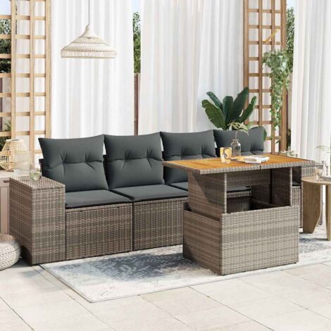 vidaXL Salon de jardin 5 pcs avec coussins gris résine tressée (1/5)
