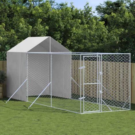 Chenil d'extérieur pour chiens avec toit argenté 2x6x2,5 m vidaXL