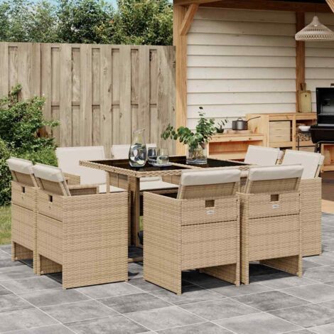 Ensemble à manger de jardin et coussins 9 pcs beige Poly rotin vidaXL