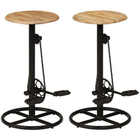 Vidaxl – Lot de 2 tabourets de bar en bois de manguier massif – Hauteur 76 cm – Design industriel avec repose-pieds – Faciles à assembler (1/5)