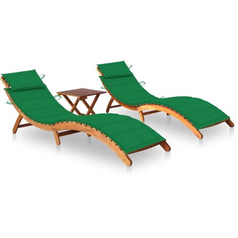 vidaXL Chaises longues lot de 2 avec table et coussins Acacia solide (1/5)